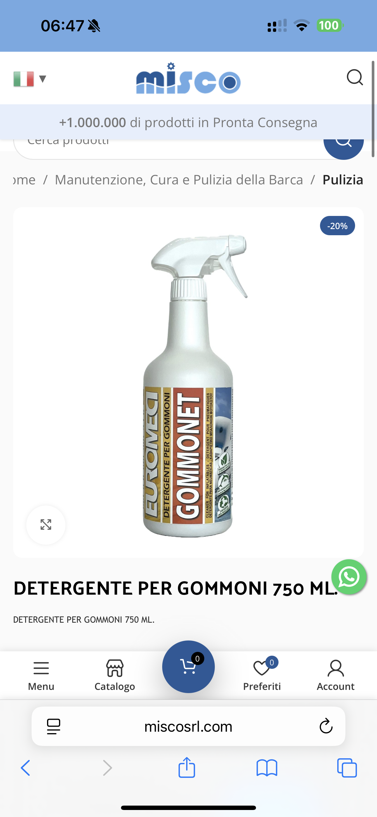 DETERGENTE PER GOMMONI 750 ML.