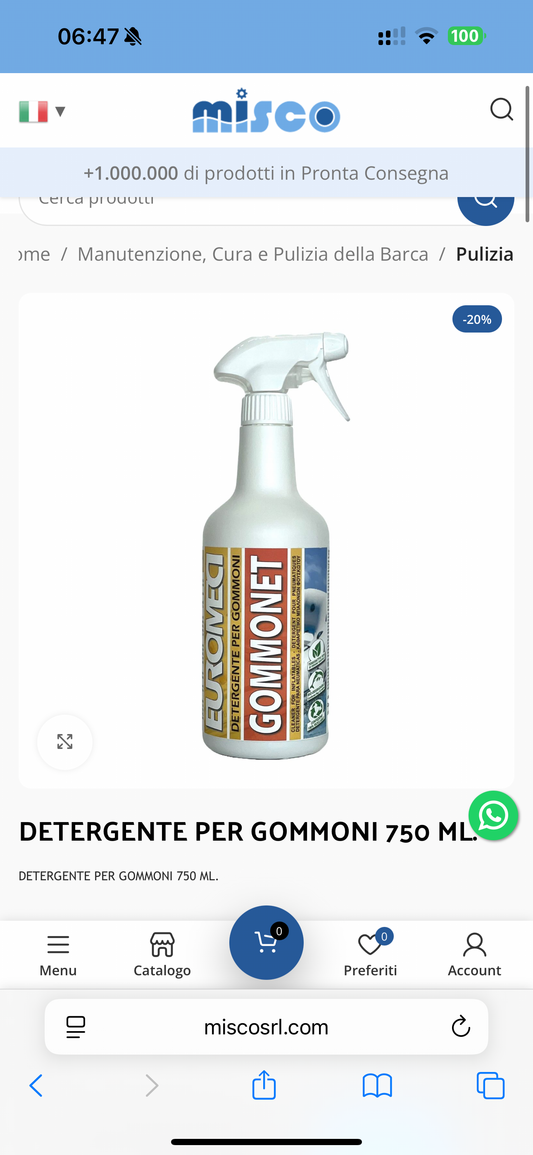DETERGENTE PER GOMMONI 750 ML.